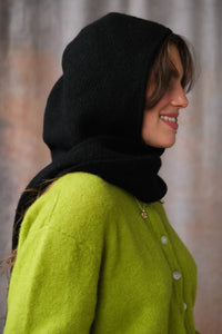 Ganni soft wool wrap balaclava hood scarf black | Pipe and Row
