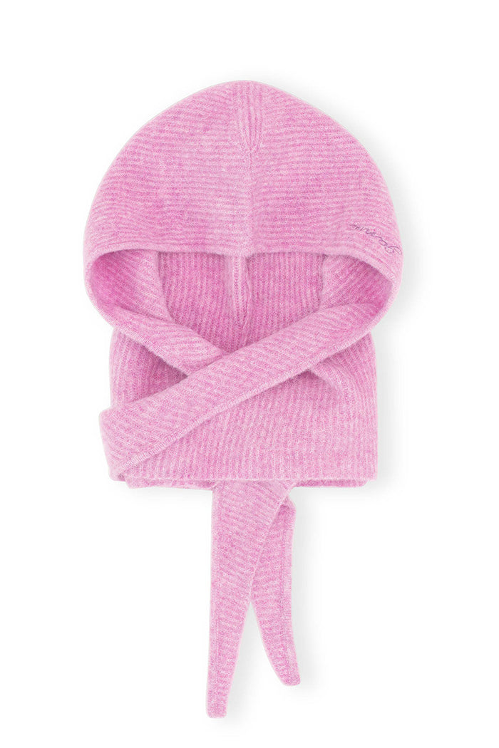 Ganni soft wool wrap balaclava scarf hood corsage pink | Pipe and Row Seattle