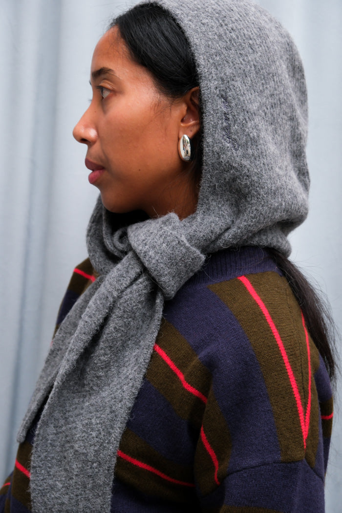 Ganni soft wool wrap balaclava scarf hood grey paloma melange| Pipe and Row Seattle