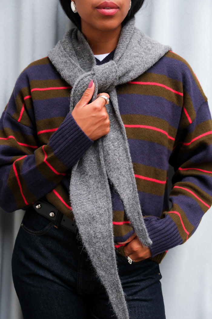 Ganni soft wool wrap balaclava scarf hood grey paloma melange| Pipe and Row Seattle