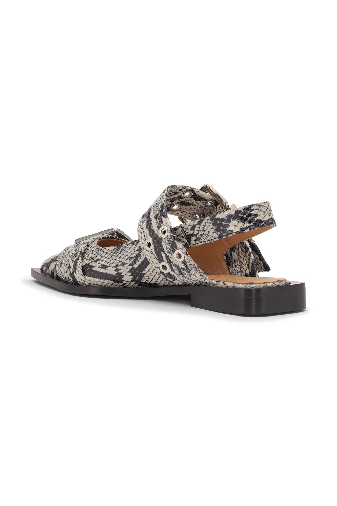 Ganni wide welt buckle ballerina ballet flats snake print| Pipe and Row