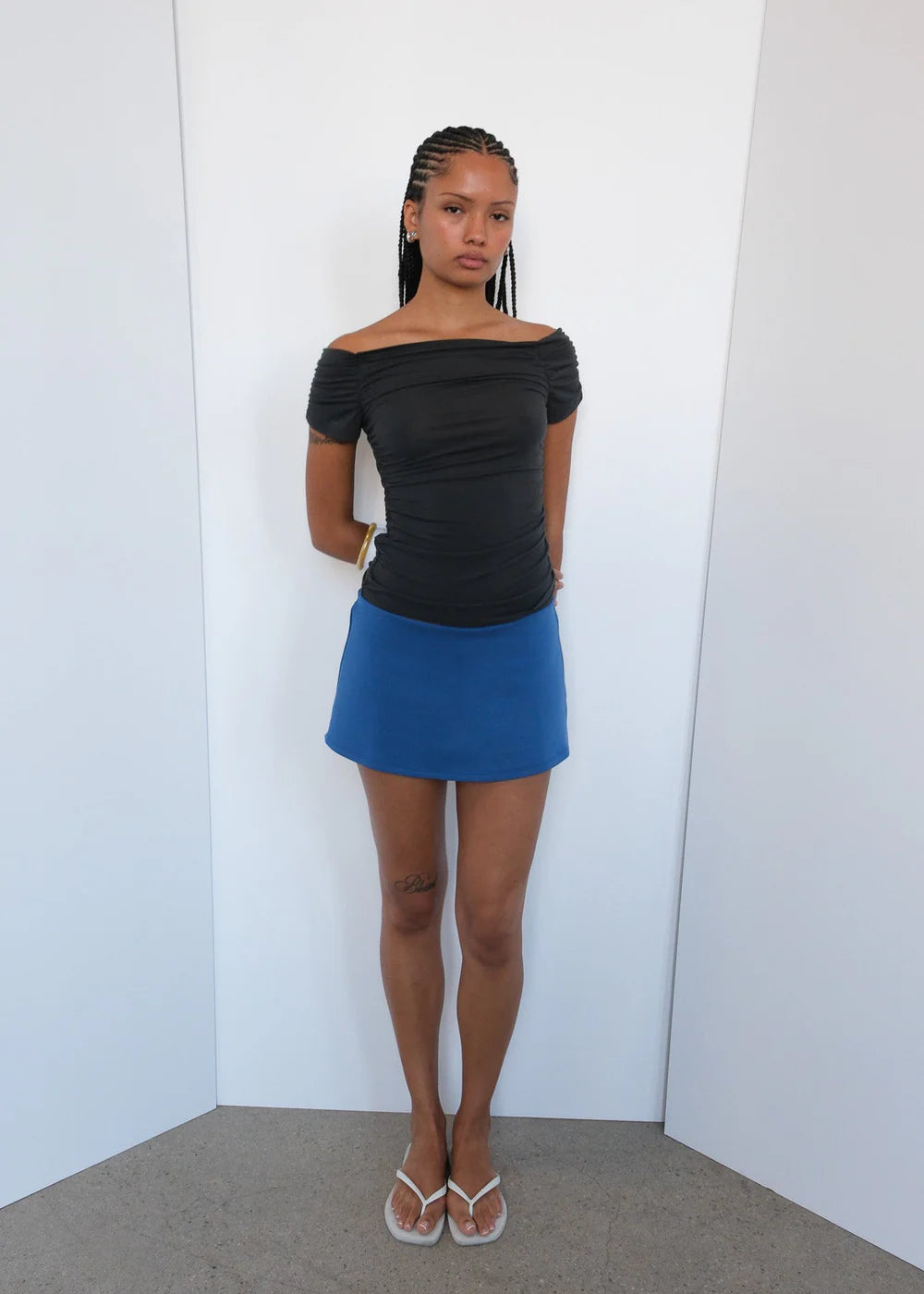 Geel Aria micro mini skirt featuring built-in shorts cobalt blue | Pipe and Row