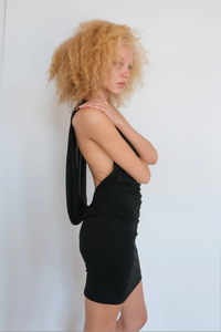 Geel Nori cowl neck draped fitted mini dress black G70052 PIPE AND ROW