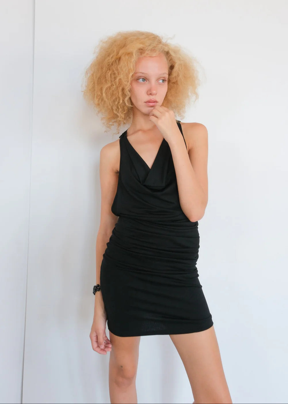 black cowl neck dress mini Key Hole Cowl Neckline Mini Dress