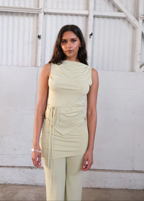 Geel Portia tank top backless jersey melon soft green | Pipe and Row