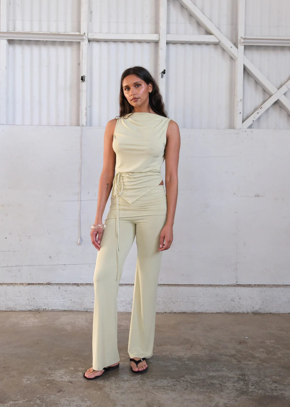 Geel Portia tank top backless jersey melon soft green | Pipe and Row