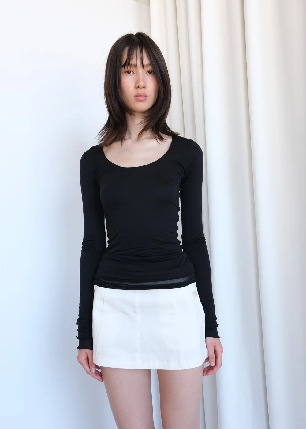 Geel double layered scoop neck Siena silk top in black G10211 PIPE AND ROW