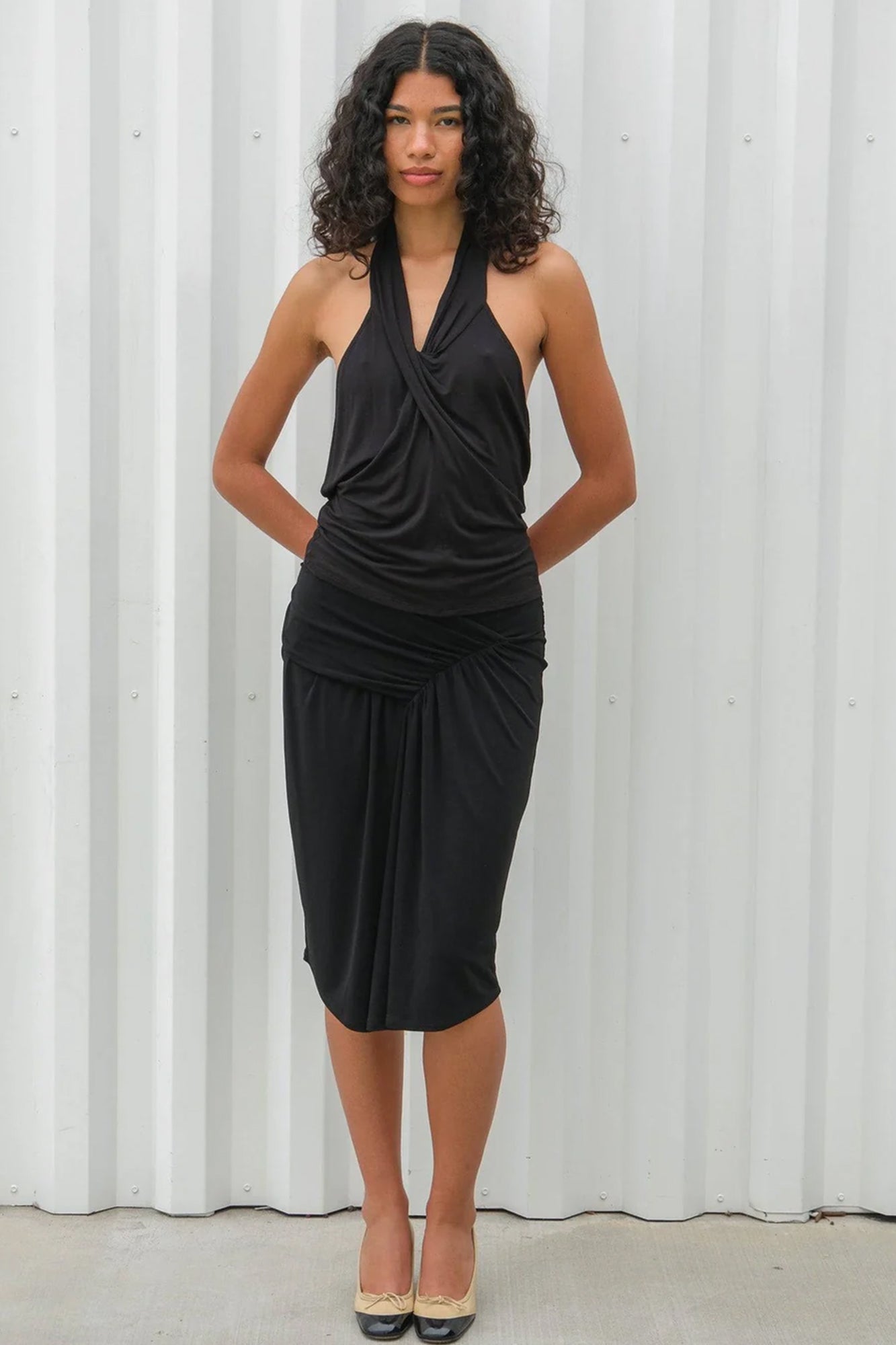 Geel draped racerback Webster top black twisted PIPE AND ROW