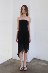 Geel layered strapless semi sheer Alma silk dress black | Pipe and Row