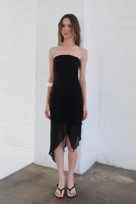 Geel layered strapless semi sheer Alma silk dress black | Pipe and Row