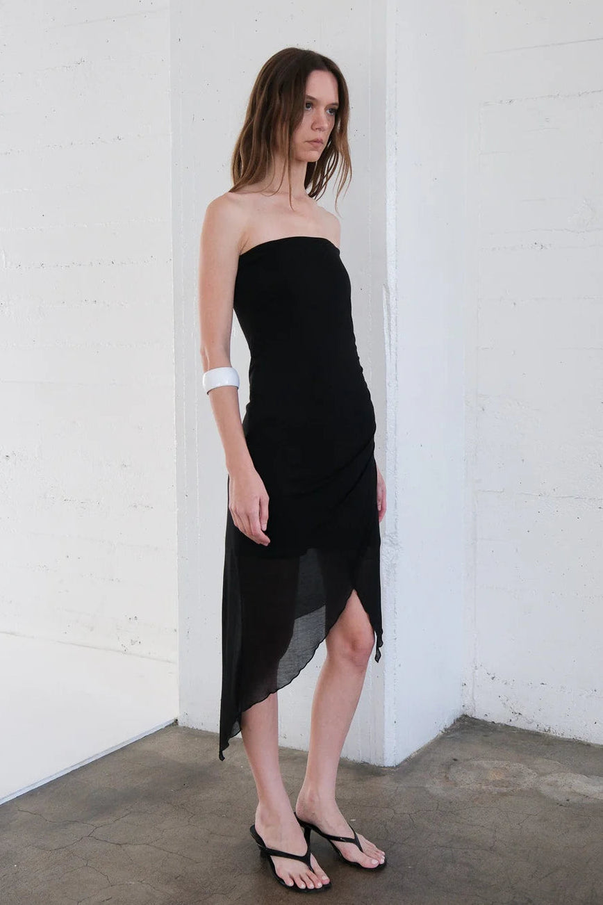 Geel layered strapless semi sheer Alma silk dress black | Pipe and Row Seattle