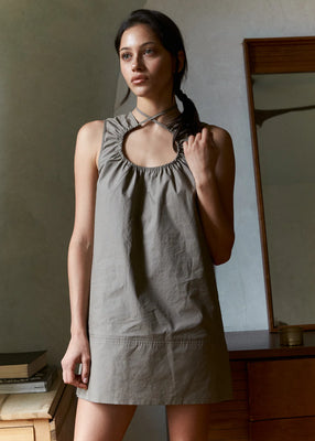 Geel sleeveless ruched keyhole Eloise dress mushroom PIPE AND ROW