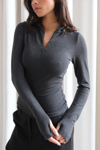 Geel soft hooded Lou Top charcoal knit sweater | Pipe and Row