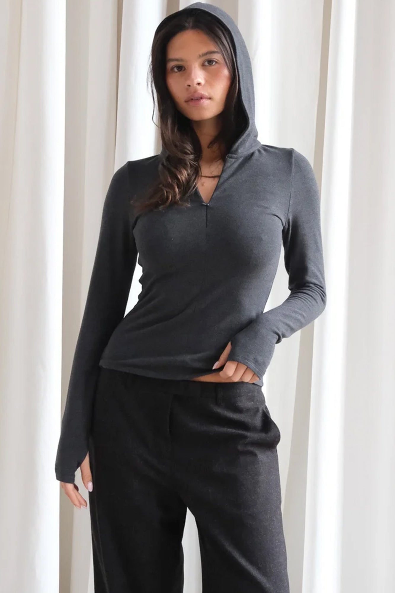 Geel soft hooded Lou Top charcoal knit sweater | Pipe and Row