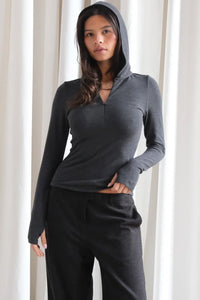 Geel soft hooded Lou Top charcoal knit sweater | Pipe and Row