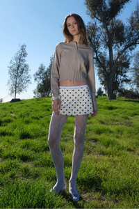 Geel white white brown polk-a-dot Aria micro mini skirt | Pipe and Row