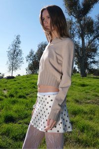 Geel white white brown polk-a-dot Aria micro mini skirt skort | Pipe and Row