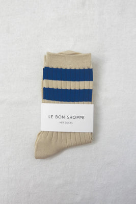 Le Bon Shoppe her varsity socks Azure cream blue stripe Pipe and Row