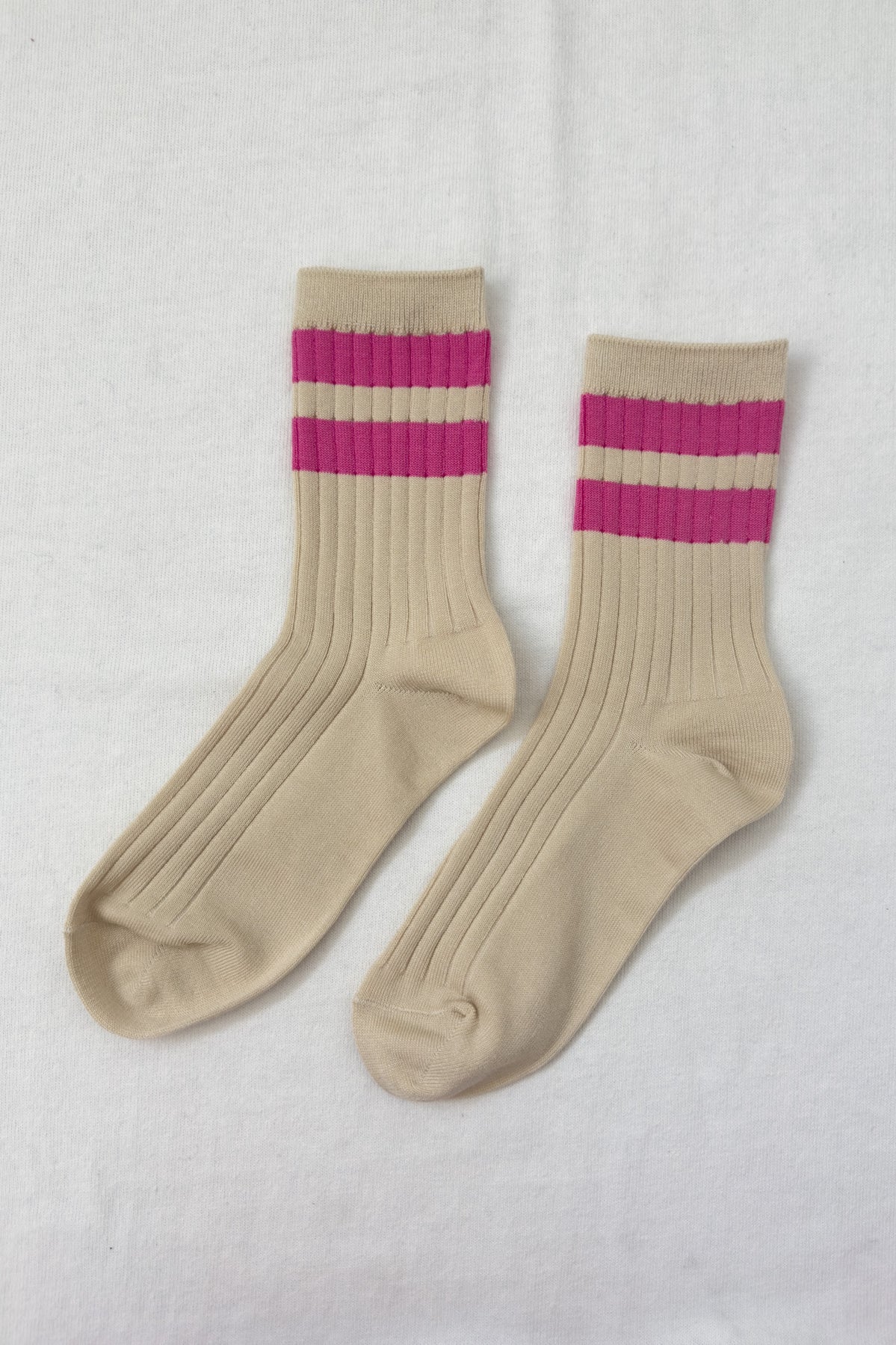 Le Bon Shoppe her varsity socks cream Taffy pink stripes PIPE AND ROW