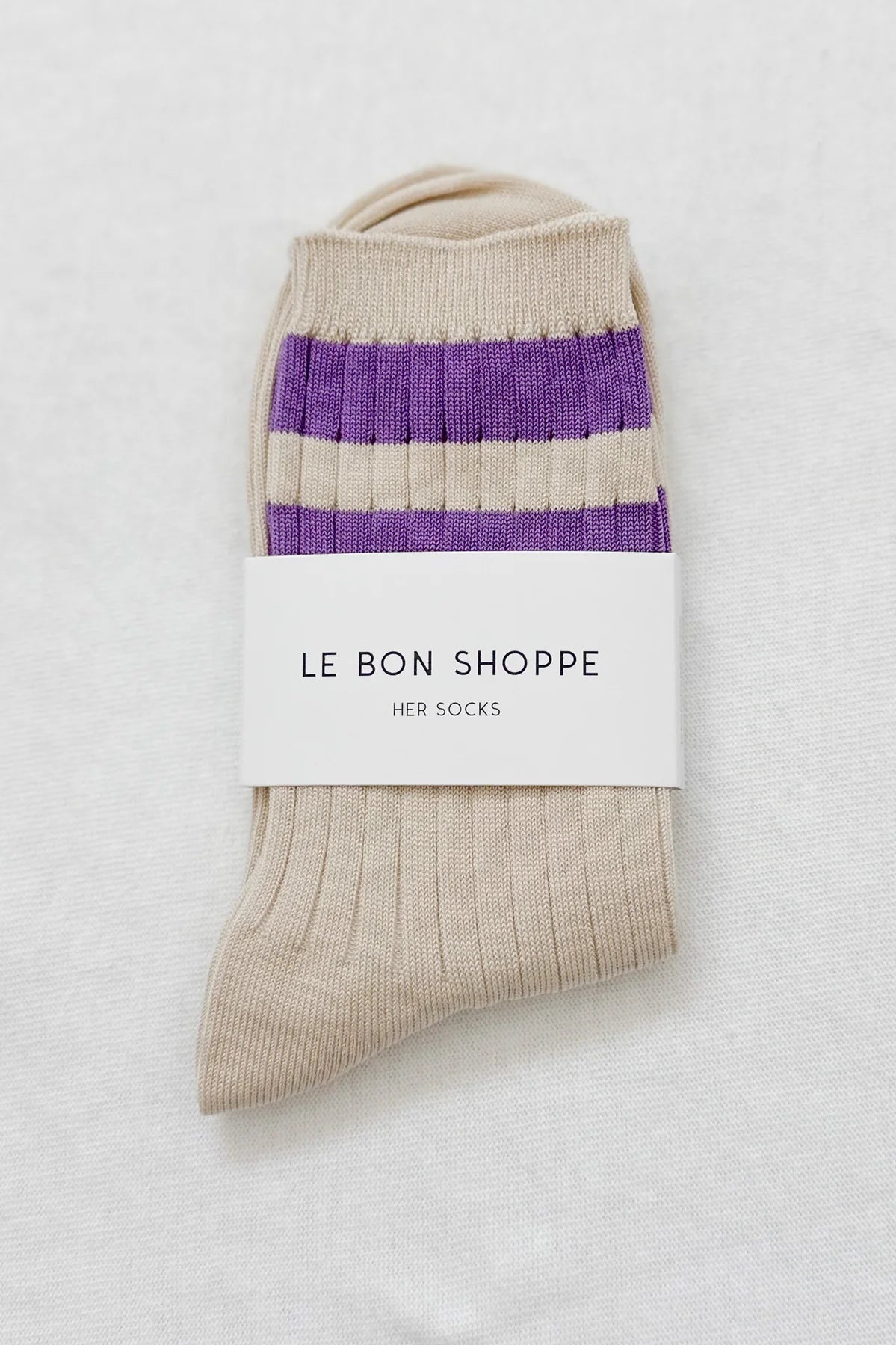 Le Bon Shoppe her varsity socks cream ube purple stripes | Pipe and Row