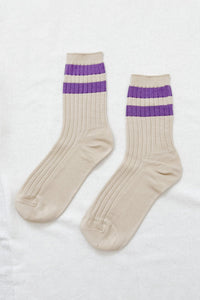 Le Bon Shoppe her varsity socks cream ube purple stripes | Pipe and Row