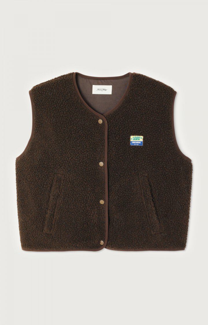 American Vintage loose fit Hoktown shearling fleece vest jacket in chocolate brown chestnut tree melange