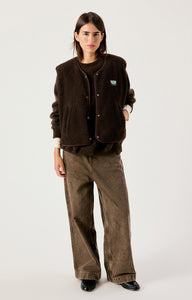 American Vintage loose fit Hoktown shearling fleece vest jacket in chocolate brown chestnut tree melange | PIPE AND ROW