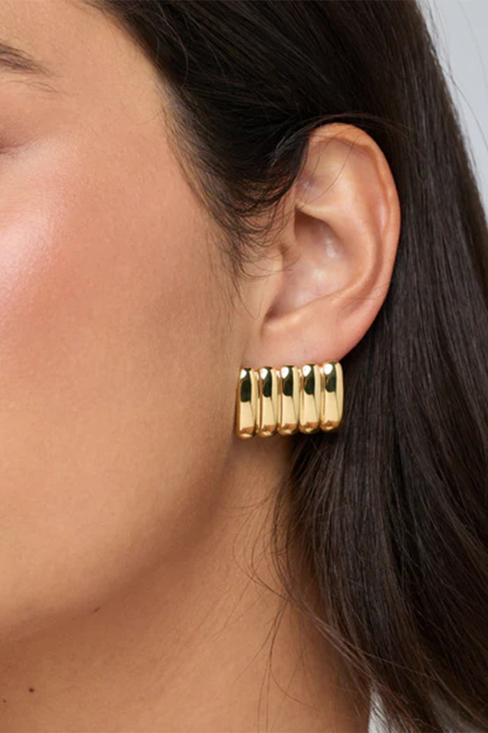 Heaven Mayhem oversized ribbed curved Clemmie Maxi stud earrings gold | Pipe and Row