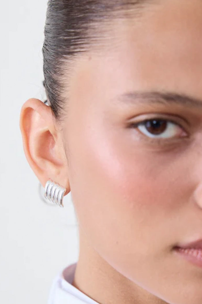 Heaven Mayhem ribbed rectangular Clemmie earring in silver HMSP-0159-02N PIPE AND ROW