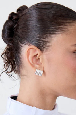 Heaven Mayhem ribbed rectangular Clemmie earring in silver HMSP-0159-02N PIPE AND ROW