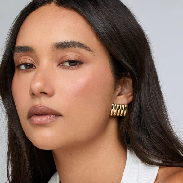 Heaven Mayhem oversized ribbed curved Clemmie Maxi stud earrings gold | Pipe and Row