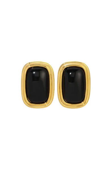 Heaven Mayhem rectangle Ribbon earring in black enamel and gold | Pipe and row