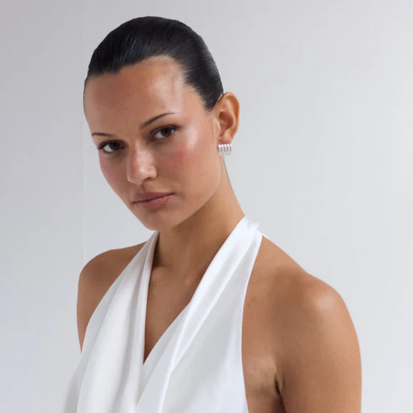 Heaven Mayhem ribbed rectangular Clemmie earring in silver HMSP-0159-02N PIPE AND ROW