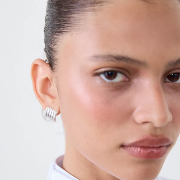 Heaven Mayhem ribbed rectangular Clemmie earring silver PIPE AND ROW Seattle