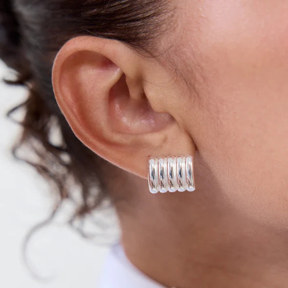 Heaven Mayhem ribbed rectangular Clemmie earring silver PIPE AND ROW Seattle