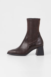 Vagabond Hedda mid-high boots heels square toe chocolate brown leather | Pipe and Row