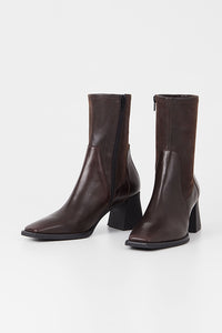 Vagabond Hedda mid-high boots heels square toe chocolate brown leather | Pipe and Row