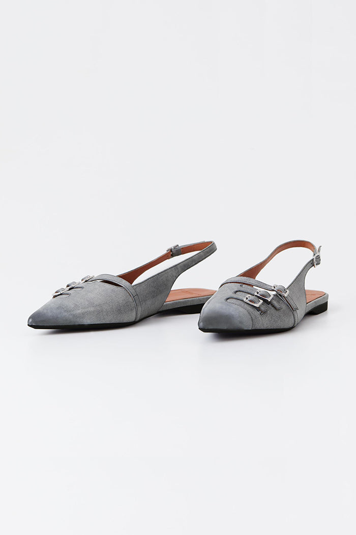 Vagabond pointed toe Hermine slingback flats light blue grey brushed leather silver toned buckles | Pipe and Row