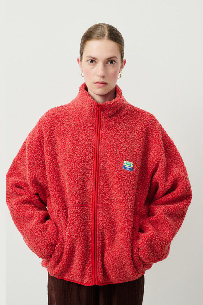 American Vintage Hok zip up shearling fleece jacket poppy red | Pipe and Row