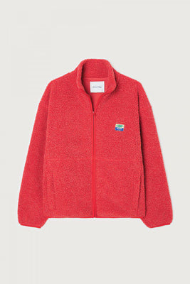 American Vintage Hok zip up shearling fleece jacket poppy red | Pipe and Row
