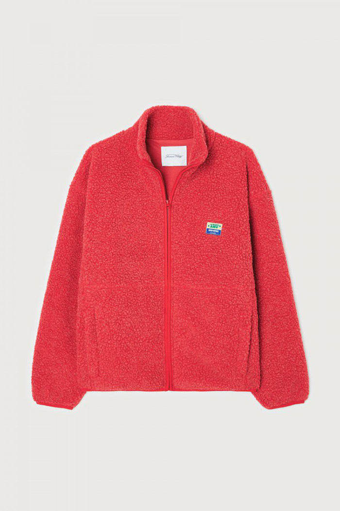 American Vintage Hok zip up shearling fleece jacket poppy red | Pipe and Row
