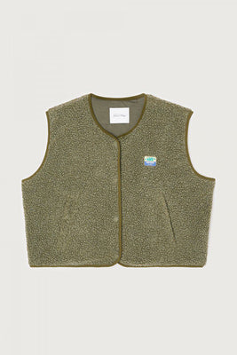 American Vintage Hok shearling fleece vest Varan olive green | Pipe and Row