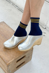 Le Bon Shoppe Girlfriend socks navy yellow stripes| Pipe and row boutique