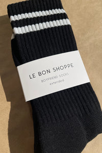 Le Bon Shoppe extended boyfriend socks noir black white stripes PIPE AND ROW