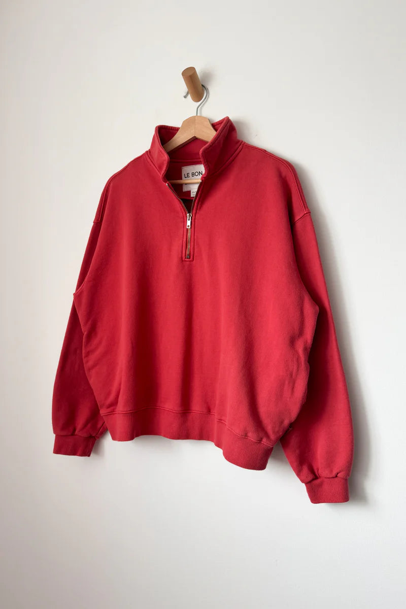Le Bon Shoppe Noah half zip sweatshirt coral red french terry 