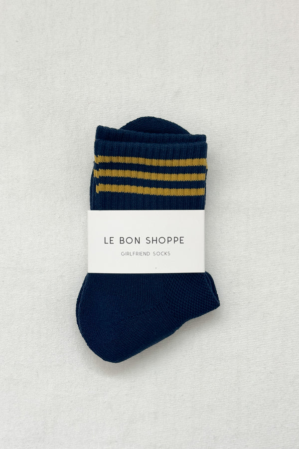 Le Bon Shoppe Girlfriend socks navy yellow stripes| Pipe and row boutique