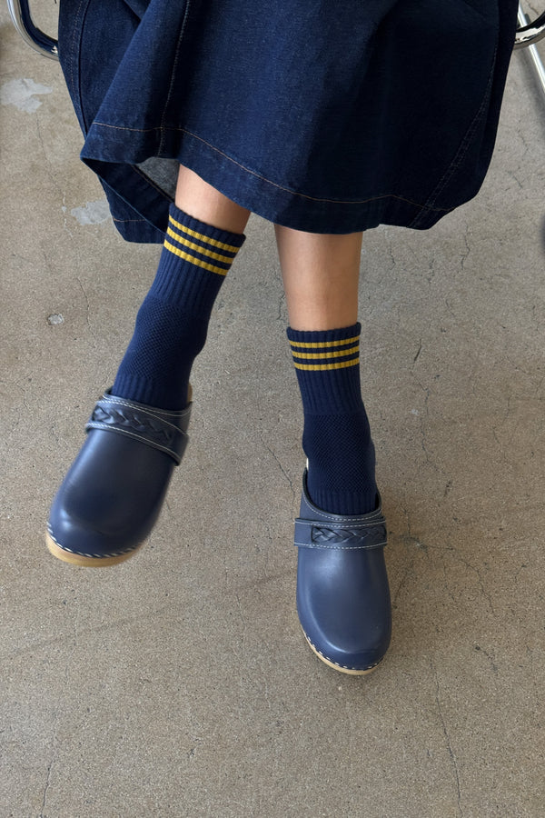 Le Bon Shoppe Girlfriend socks navy yellow stripes| Pipe and row boutique