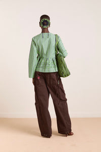 MADISON BLOUSE - NAVY POP GREEN STRIPE
