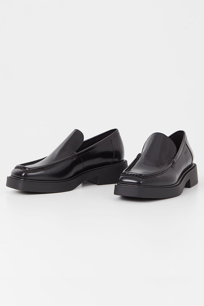 Vagabond square toed Jillian loafers black polished leather | Pipe and ...