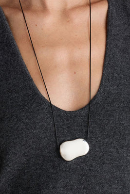 Heaven Mayhem Julia necklace long silver bead black cord | Pipe and Row